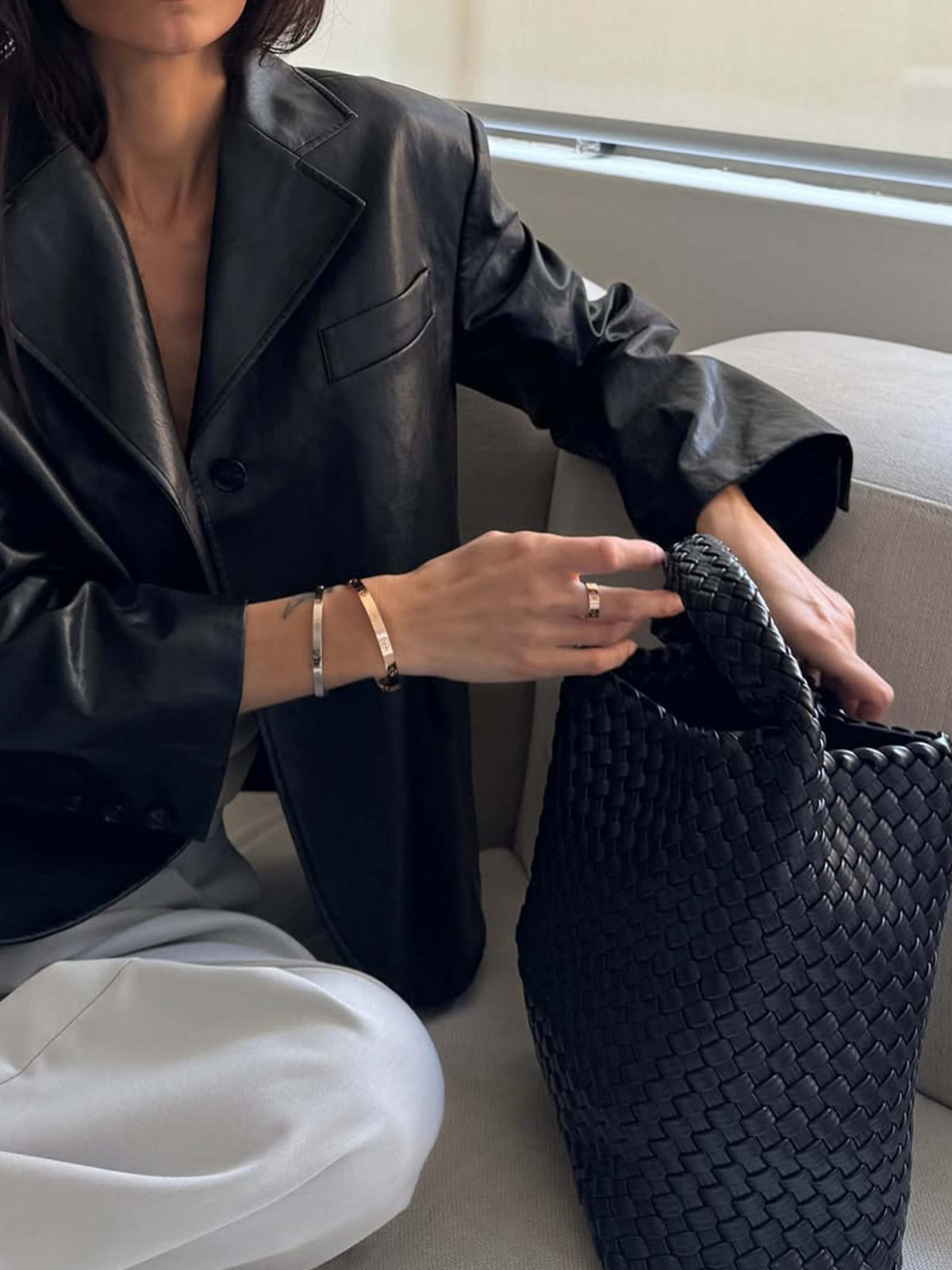 Seame - Cara Woven Shopper Bag Medium Black Medium