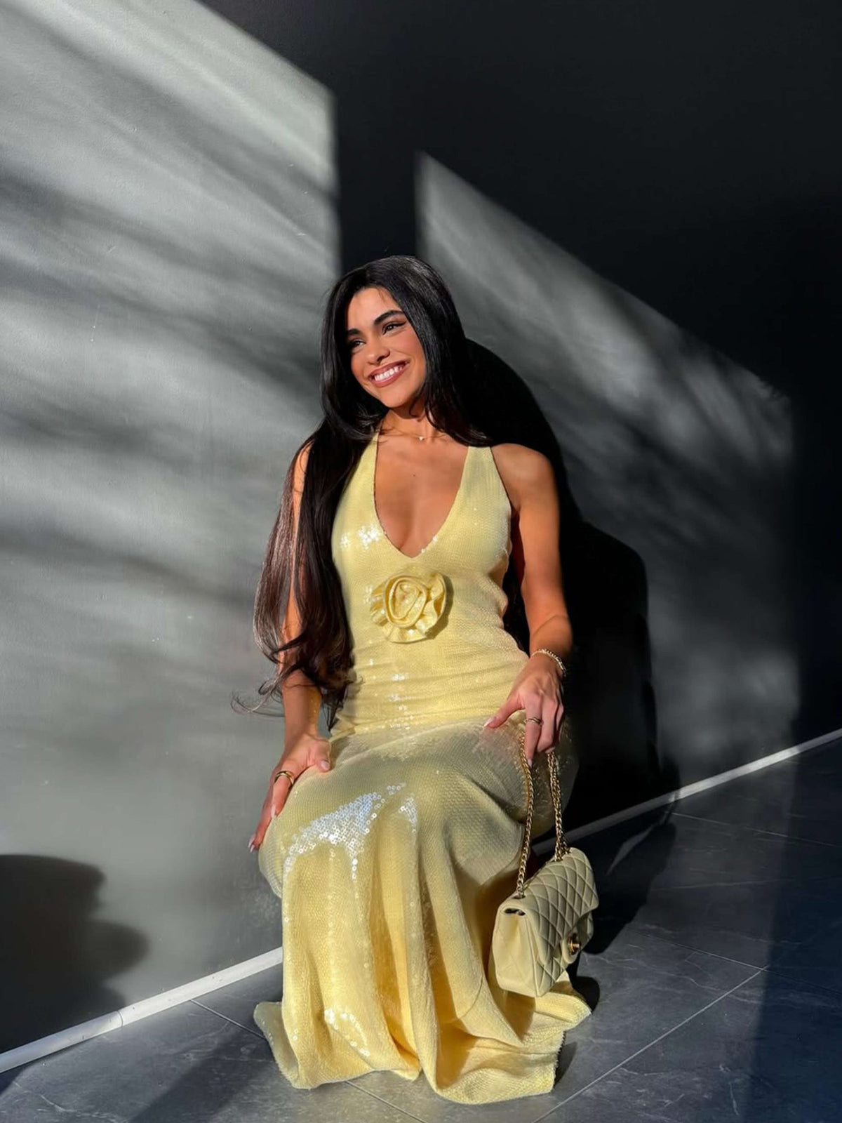 Seame - Cindy Sequin Maxi Dress Yellow S