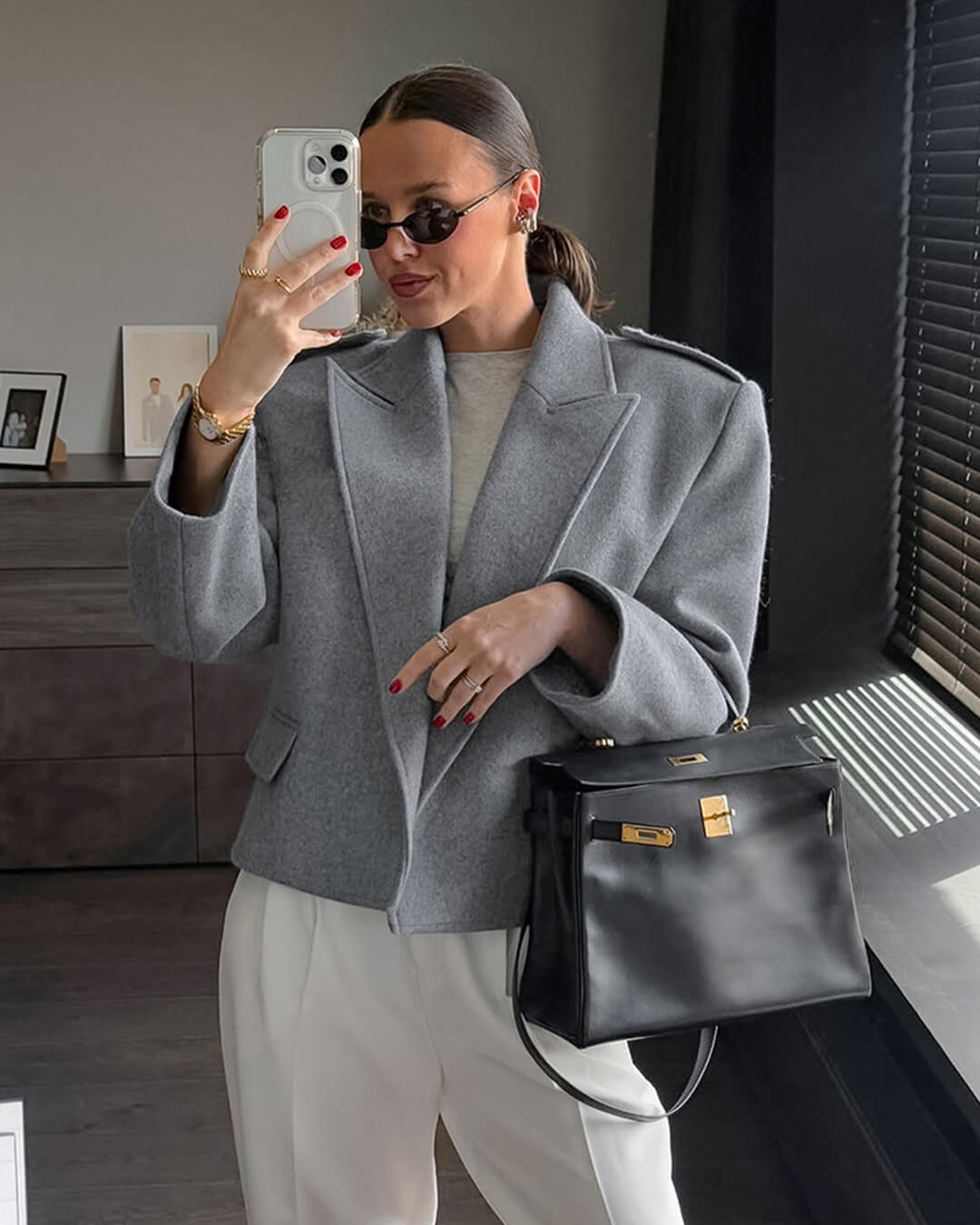 SEAME - Claude Blazer with Shoulder Pads Grey L
