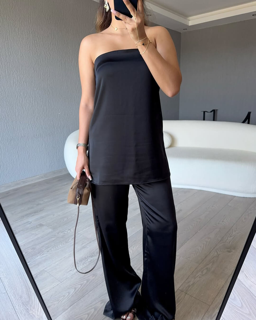 SEAME - Fiona Satin Bandeau Set Black M