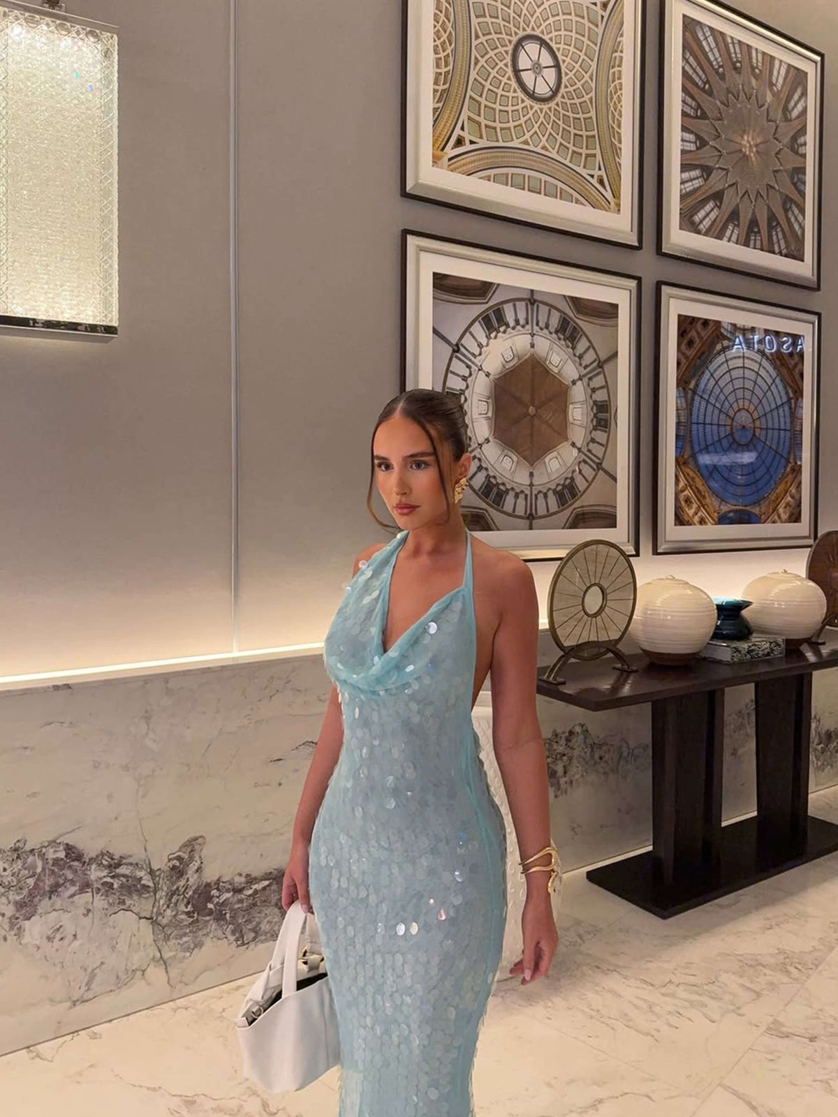 Seame - Jenny Sequin Maxi Dress Blue S