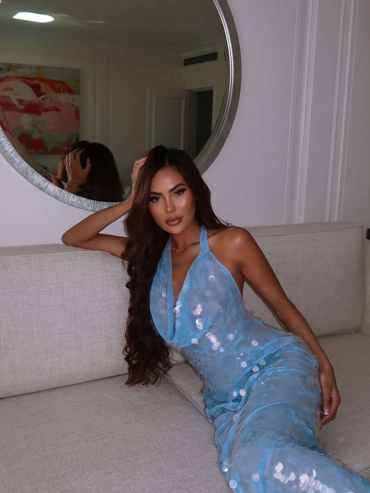 Seame - Jenny Sequin Maxi Dress Blue S