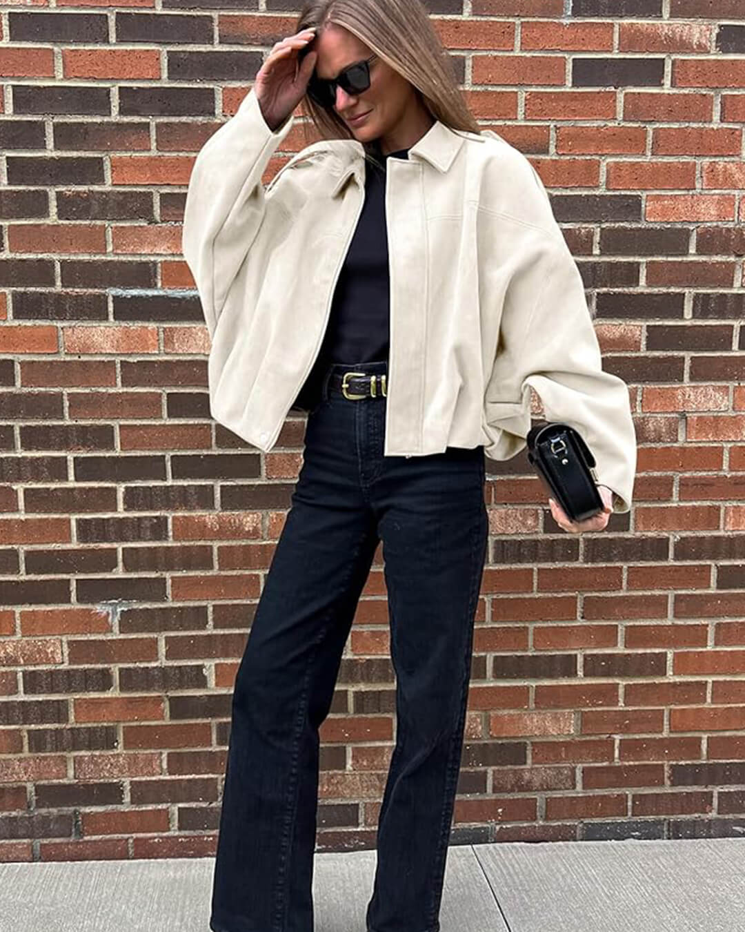 SEAME - Lara Suede Bomber Jacket Creme S