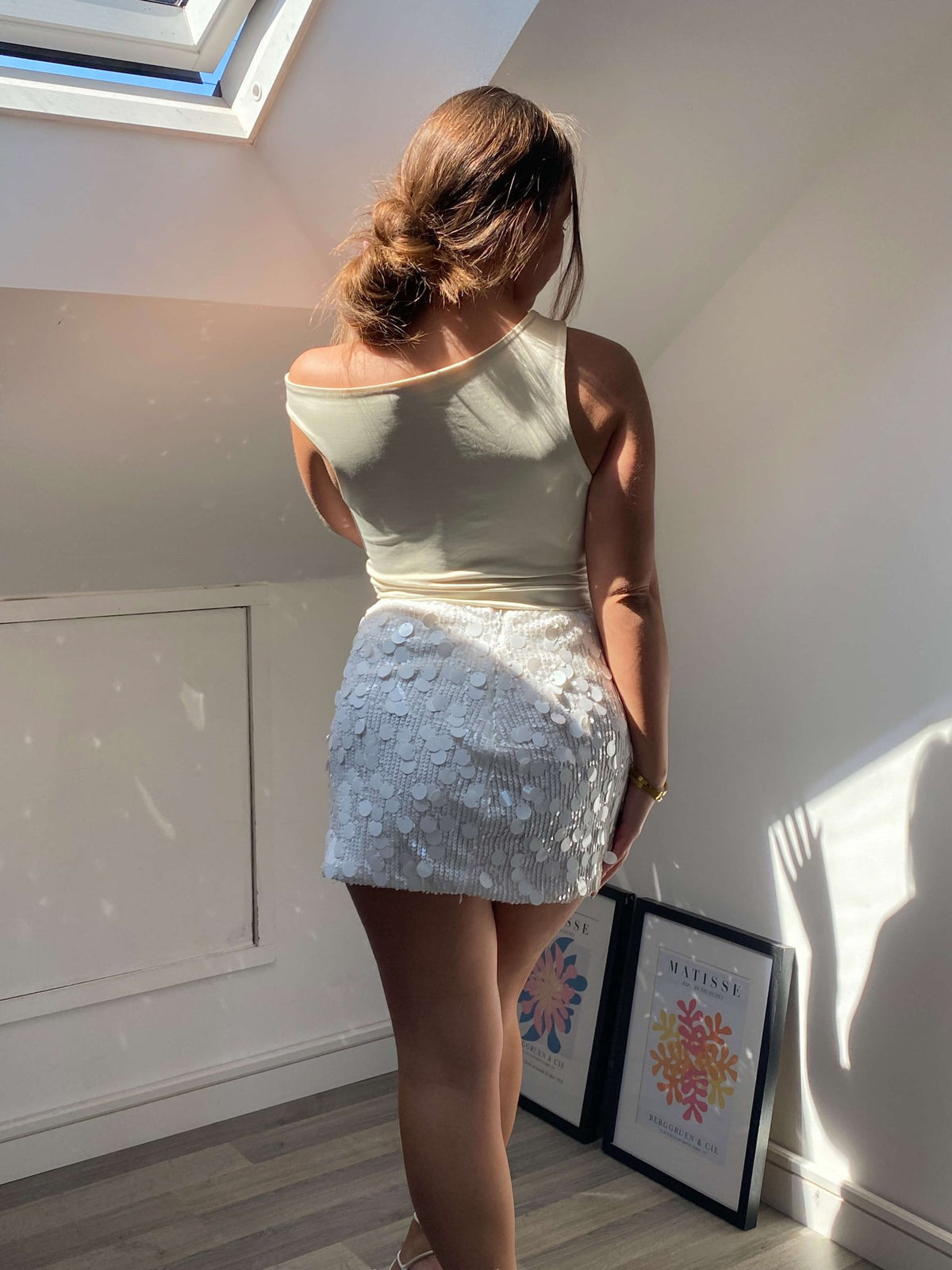 Seame - Lorna Sequin Mini Skirt White S