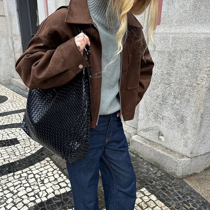 SEAME - Nora Suede Bomber Jacket Brown S