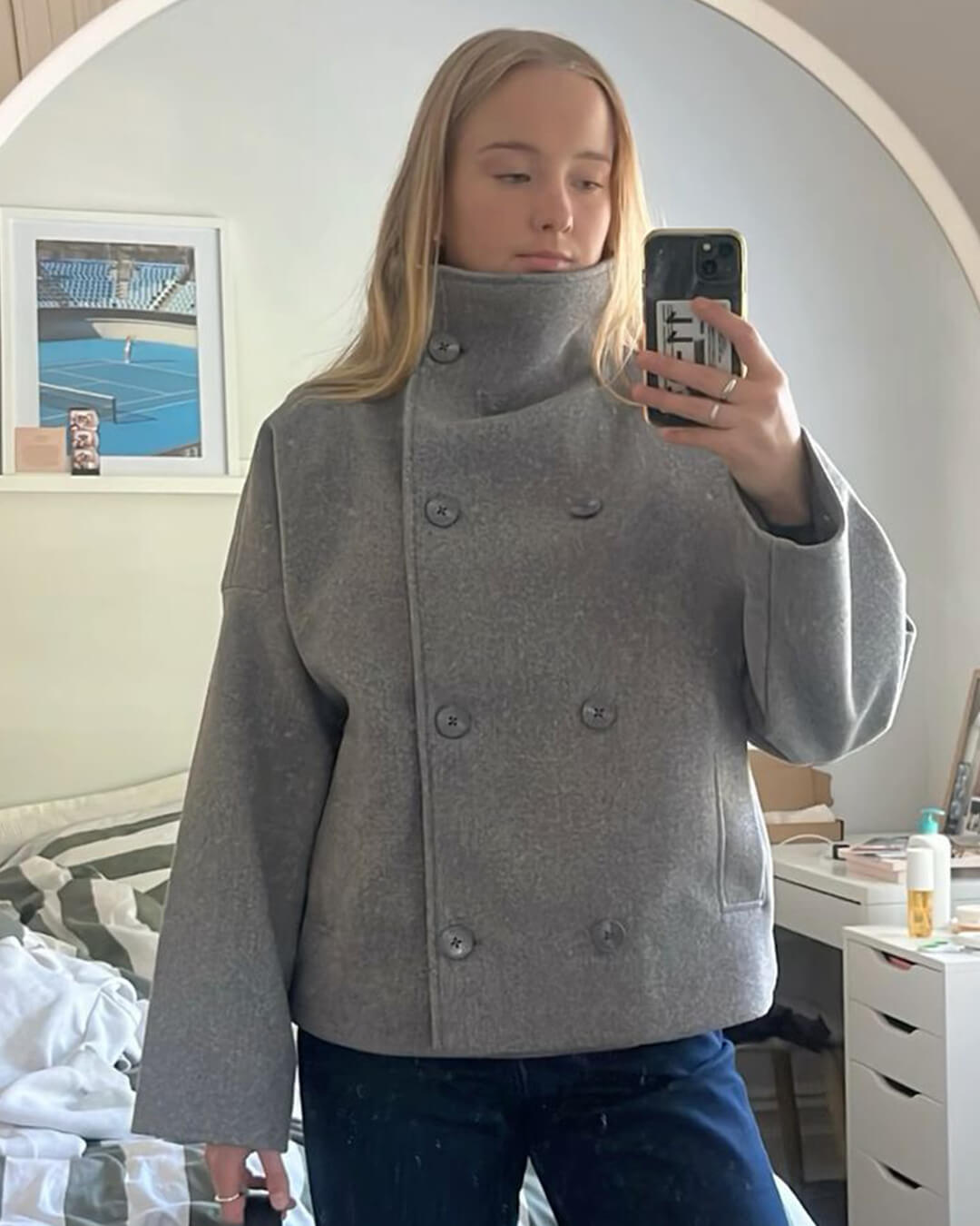 SEAME - Rosalia Elegant Jacket with Stand Collar Grey S