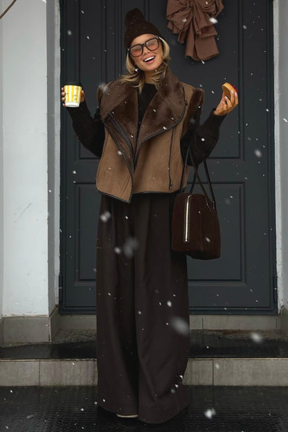 SEAME - Alicia Faux Fur Vest Brown M