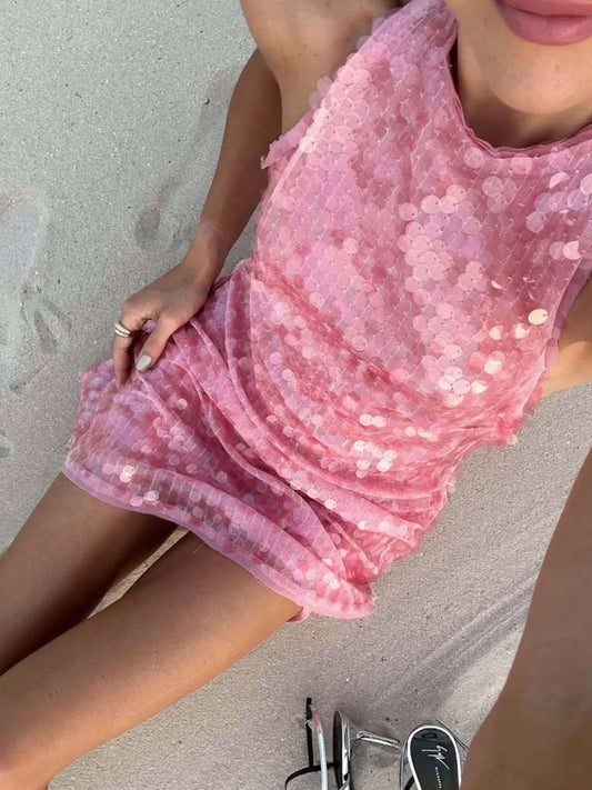Seame - Bella Sequin Mini Dress Pink S