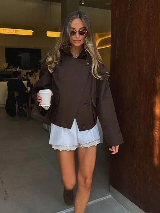 SEAME - Calista Cropped Trench Coat Brown L