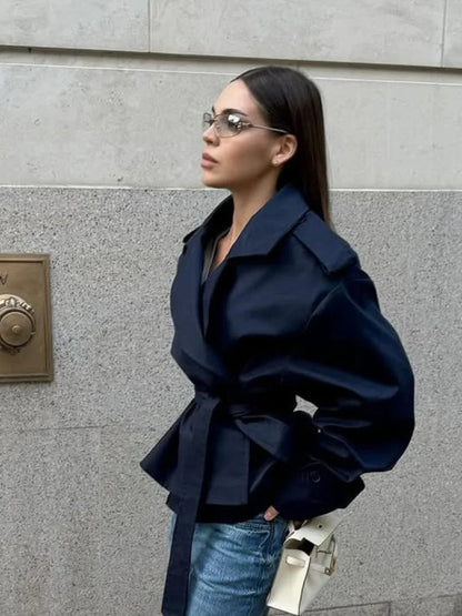 SEAME - Fabiana Oversized Belted Trench Coat Navy L