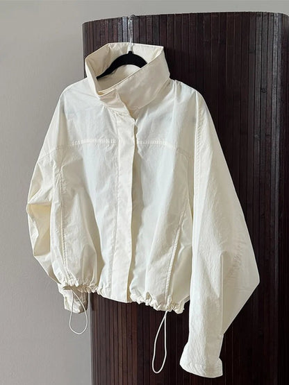 SEAME - Francesca Women's Jacket - Stylish Windbreaker Cropped Bomber with Stand Collar White S