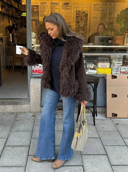 SEAME - Kelly Plush Faux Fur Coat Brown S